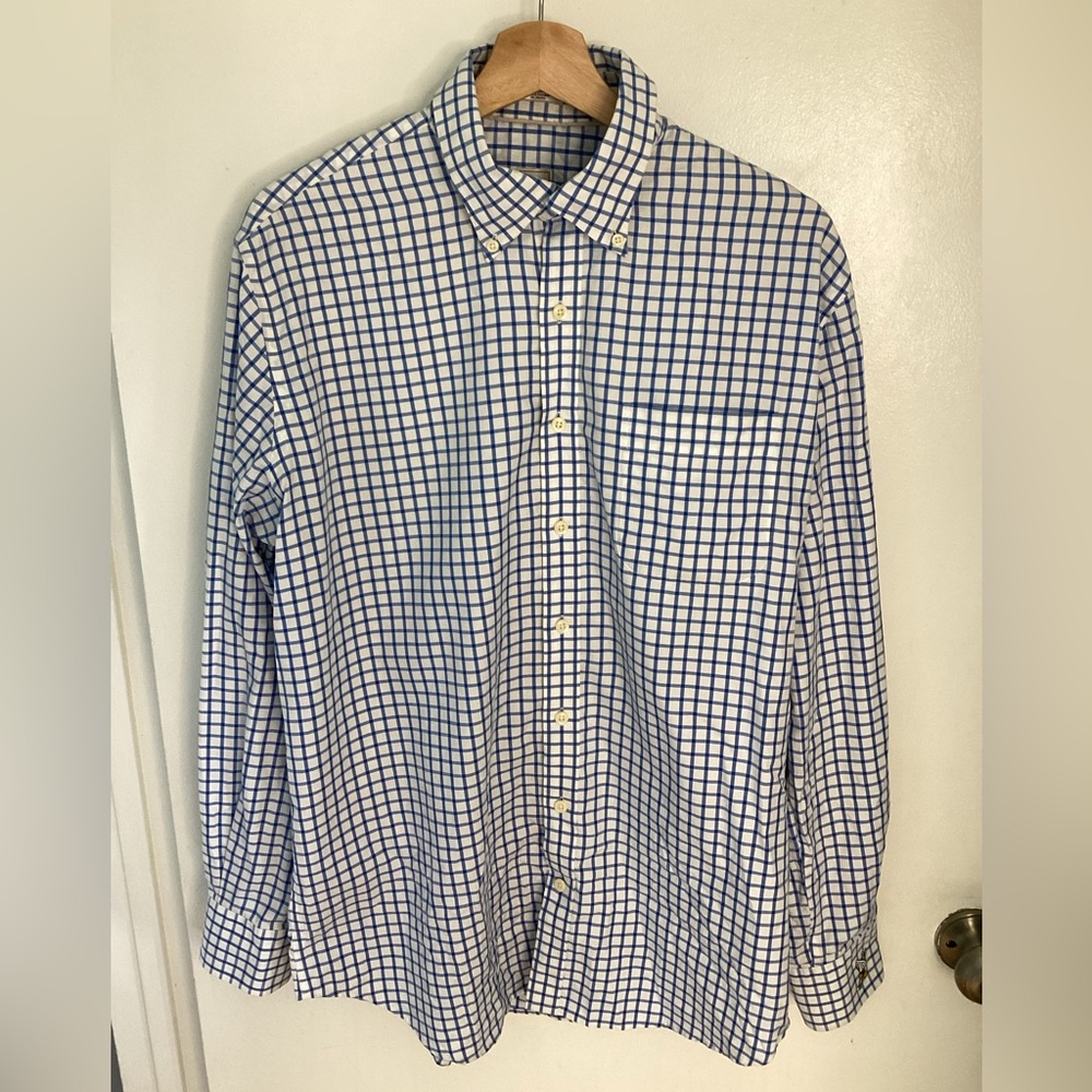Peter Millar Blue and White Checkered 100% Cotton Shirt L